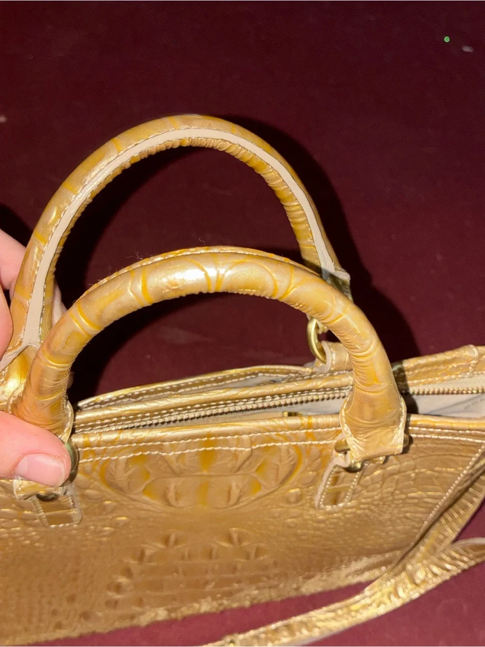 Brahmin Metallic Gold Croc-Embossed Satchel duxbury Melbourne medium M